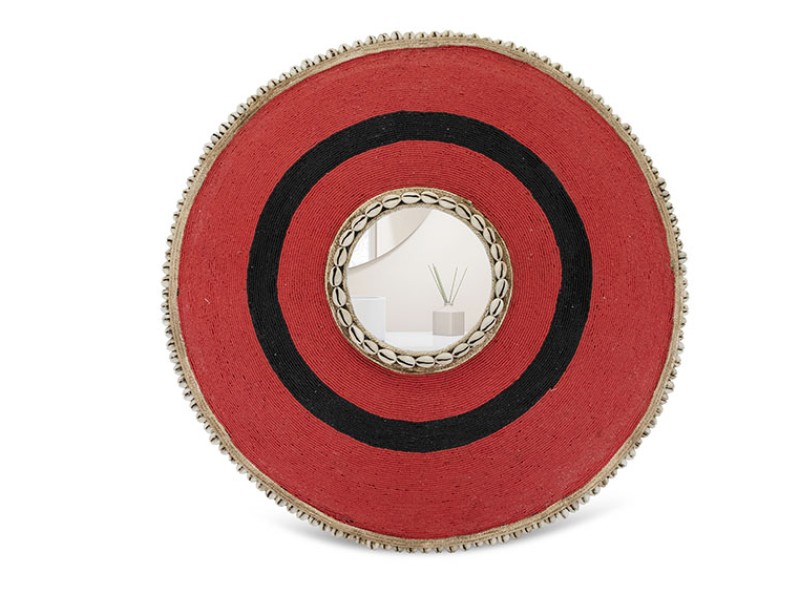 Beaded Shield Mirror - Red with Black Circle Beaded Shield Mirror - Red with Black Circle